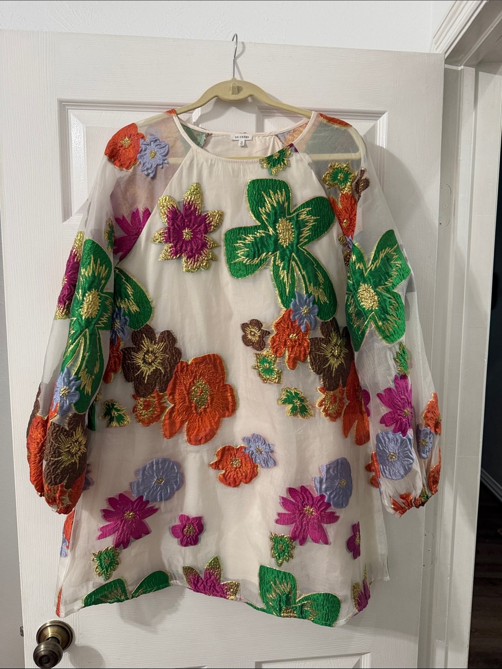 Colorful Floral Embroidered Sheer Tunic